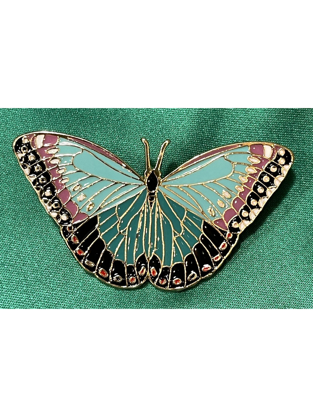 NWOT Large Blue Butterfly Brooch Lapel Pin Enamel Cloisonne Style 2 Pin Posts